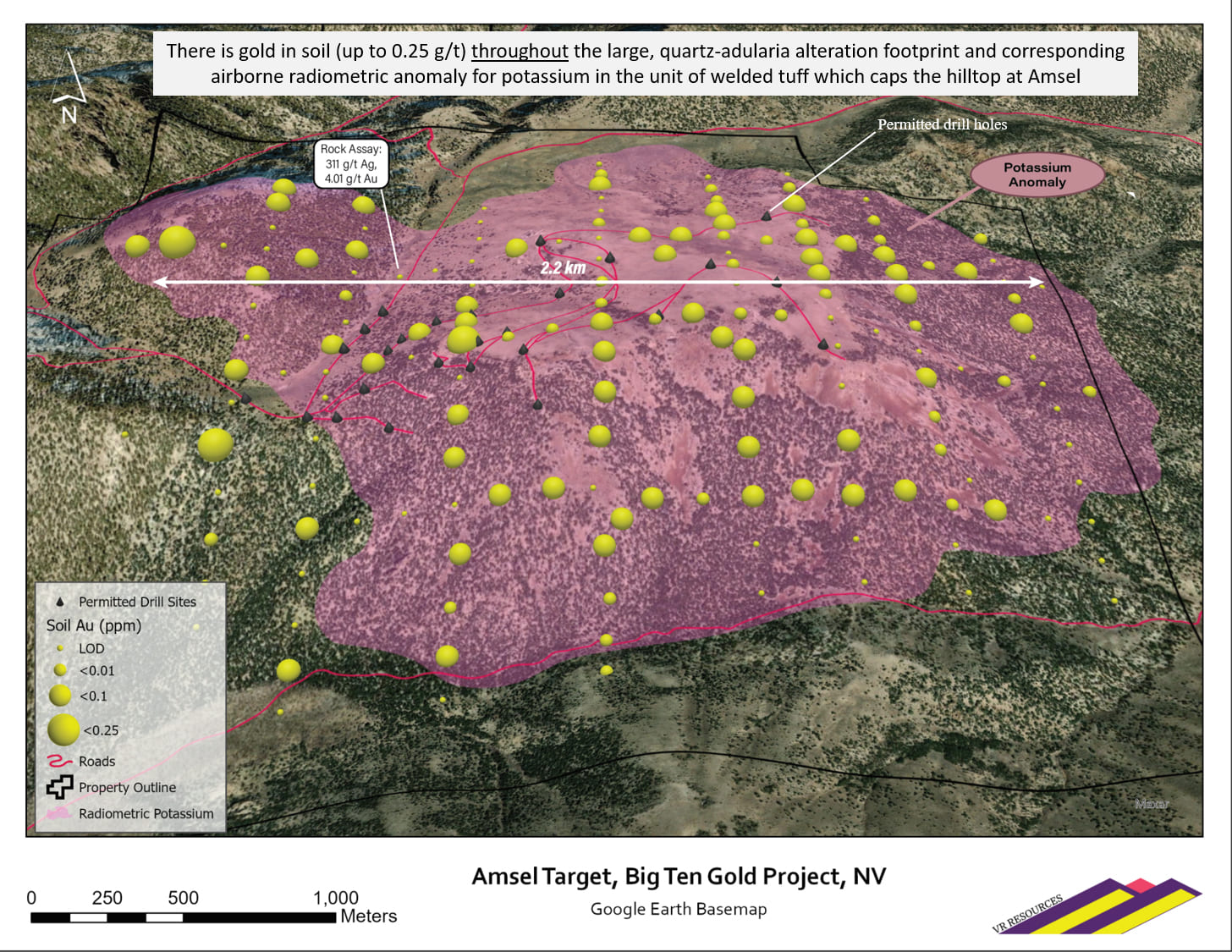 Amsel Property. Soil Geochemistry and IP Maps